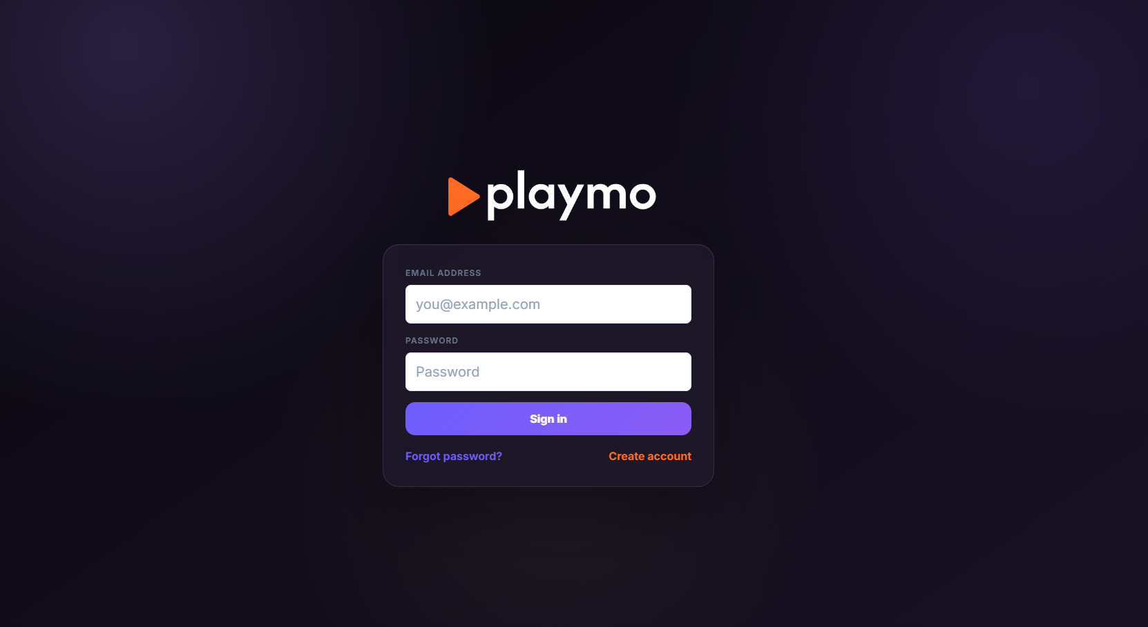 Playmo sign-in screen displayed on an iPad