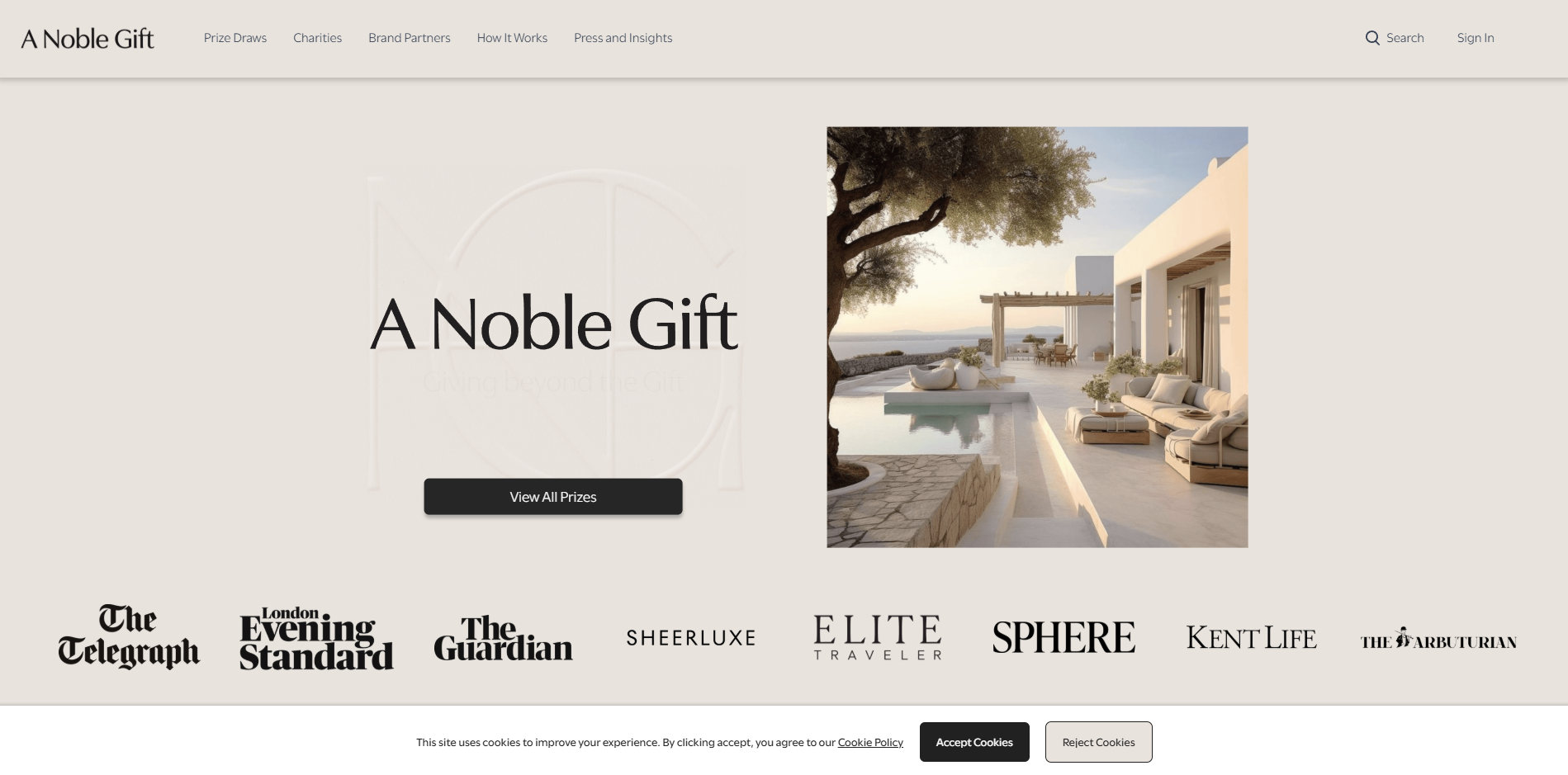 Noble Prize desktop homepage